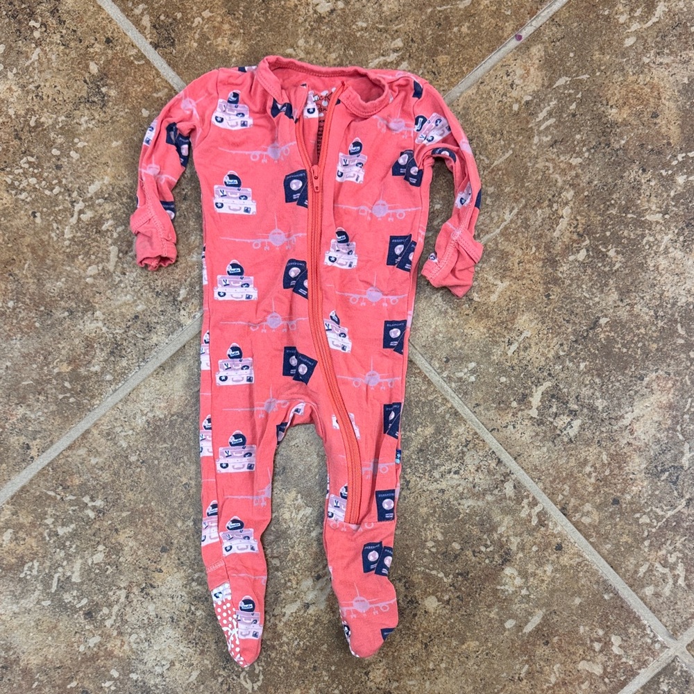 Kickee Pants Bamboo Coral Travel Passport Print Footie